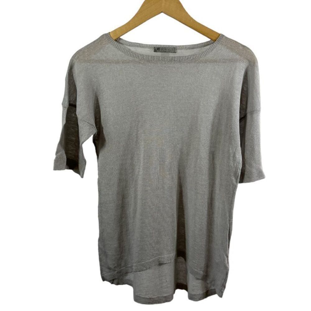 GIORGETTI Women's Italian Sheer Knit Drop Sleeve Pullover Sweater Gray Size 44